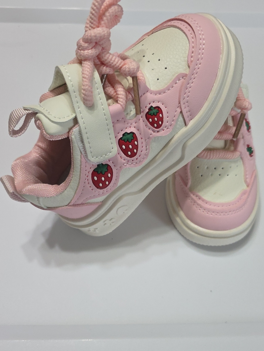 Toddler Pink Strawberry Accent Sneakers with Hook-and-Loop Strap